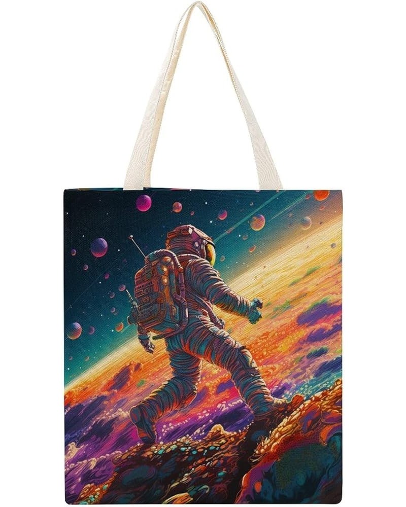 Colorful Modern Astronaut Space Tote Bag Outer Space Art Prints Cartoon Watercolor Planet Grocery Bags Gifts Totebag-1 $12.71...