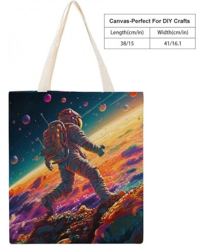 Colorful Modern Astronaut Space Tote Bag Outer Space Art Prints Cartoon Watercolor Planet Grocery Bags Gifts Totebag-1 $12.71...