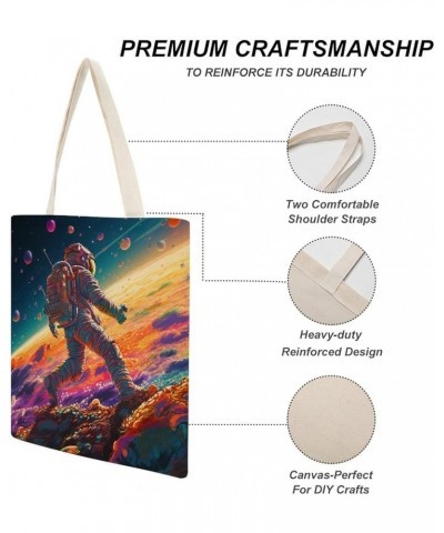 Colorful Modern Astronaut Space Tote Bag Outer Space Art Prints Cartoon Watercolor Planet Grocery Bags Gifts Totebag-1 $12.71...