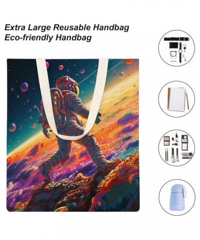 Colorful Modern Astronaut Space Tote Bag Outer Space Art Prints Cartoon Watercolor Planet Grocery Bags Gifts Totebag-1 $12.71...