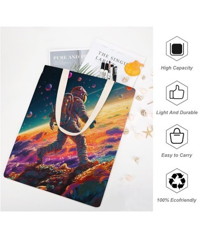 Colorful Modern Astronaut Space Tote Bag Outer Space Art Prints Cartoon Watercolor Planet Grocery Bags Gifts Totebag-1 $12.71...