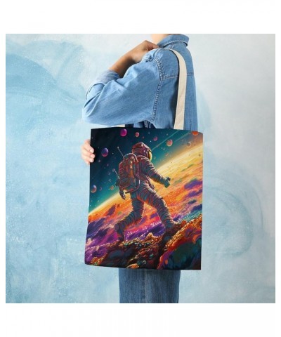 Colorful Modern Astronaut Space Tote Bag Outer Space Art Prints Cartoon Watercolor Planet Grocery Bags Gifts Totebag-1 $12.71...