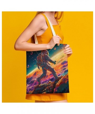 Colorful Modern Astronaut Space Tote Bag Outer Space Art Prints Cartoon Watercolor Planet Grocery Bags Gifts Totebag-1 $12.71...