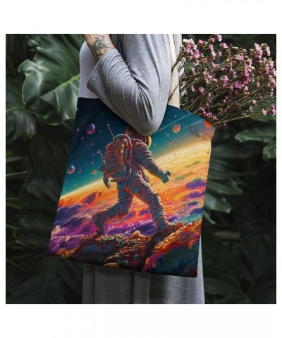 Colorful Modern Astronaut Space Tote Bag Outer Space Art Prints Cartoon Watercolor Planet Grocery Bags Gifts Totebag-1 $12.71...