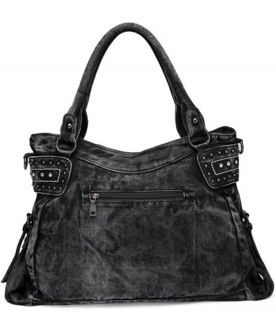 Retro Denim Bag for Women Large Capacity Jeans Handbag Shoulder Bag Rivet Punk Style Crossbody Bag Black $29.70 Hobo Bags