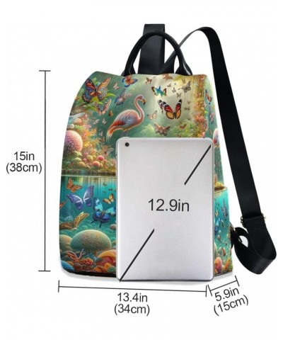 Tropical Butterflies Flamingo Anti Theft Backpack Purse for Women Fashion Travel Bags with Pompom Tropical Butterflies Flamin...