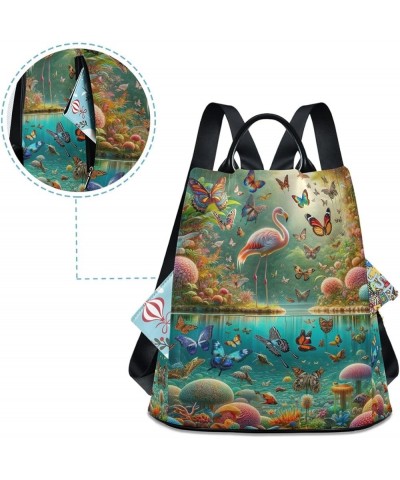 Tropical Butterflies Flamingo Anti Theft Backpack Purse for Women Fashion Travel Bags with Pompom Tropical Butterflies Flamin...