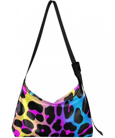 Leopard Print Cheetah Rainbow Womens Tote Bag Leather Shoulder Bag For Women Men Large Hobo Cross Body Bags Handbag $19.03 Totes