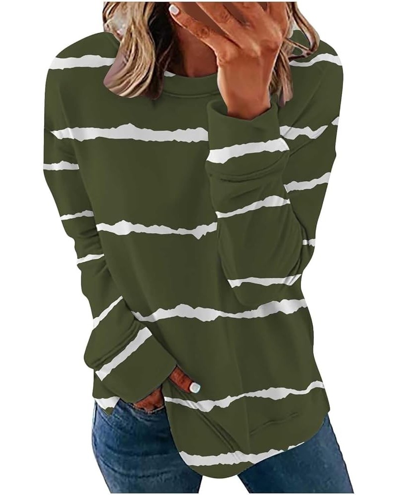 Womens Tops Dressy Casual Long Sleeve Printing Sweatshirts Round Neck Casual Loose T Shirt Comfy Dressy Outfits 2-army Green ...