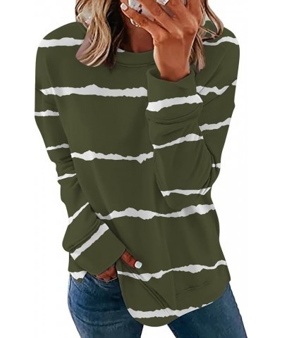 Womens Tops Dressy Casual Long Sleeve Printing Sweatshirts Round Neck Casual Loose T Shirt Comfy Dressy Outfits 2-army Green ...