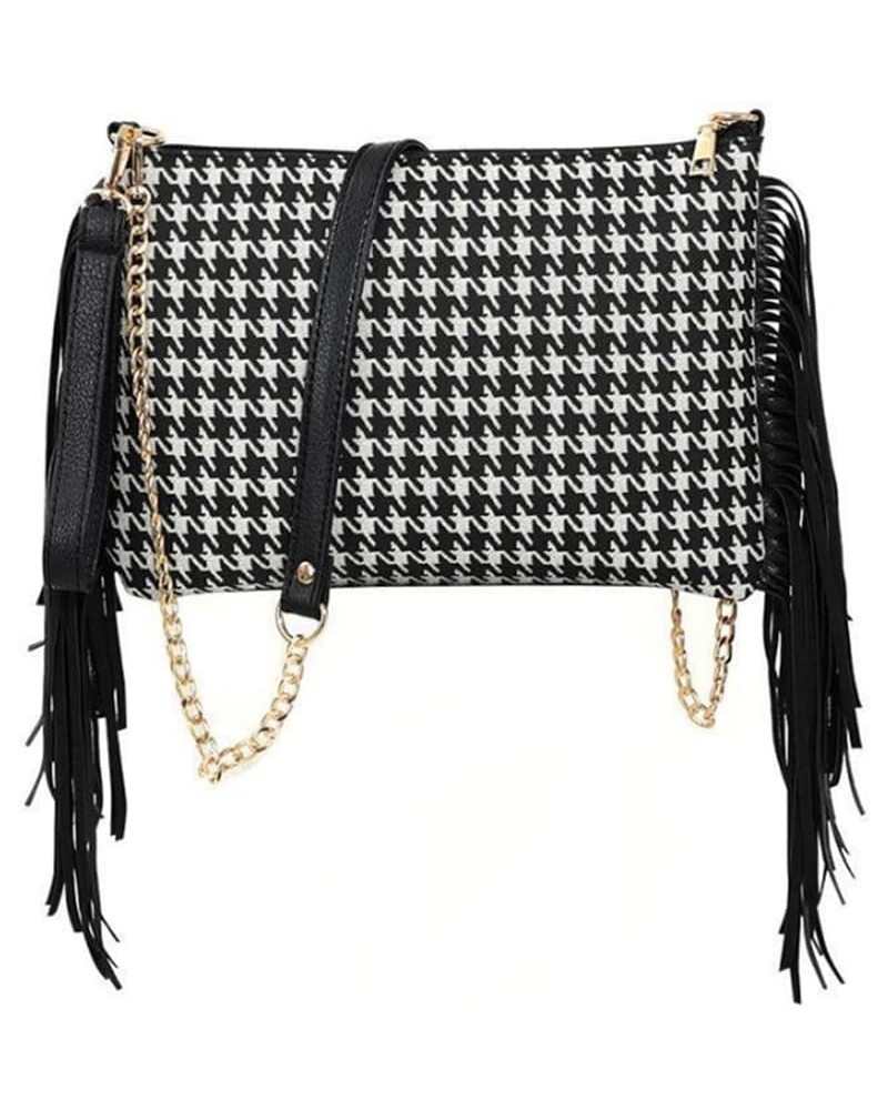 Crossbody Bag for Women Leopard Print Tassels Clutch Bags Chain Handbag Large Purse Satchel Black $16.63 Satchels