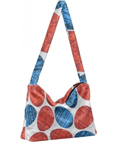 Easter Women Boho Handbag Blue Red American Eggs Underarm Bag Tote Bag Shoulder Bag Crossbody Bag Fluffy Cell Phone Purse Spr...