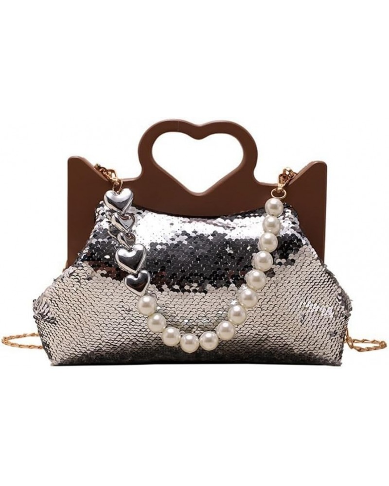 Trendy Glittering Heart Shaped Messenger Tote Bag Shoulder Crossbody Bags for Fashion Forward Ladies Silver $15.27 Crossbody ...