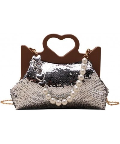 Trendy Glittering Heart Shaped Messenger Tote Bag Shoulder Crossbody Bags for Fashion Forward Ladies Silver $15.27 Crossbody ...