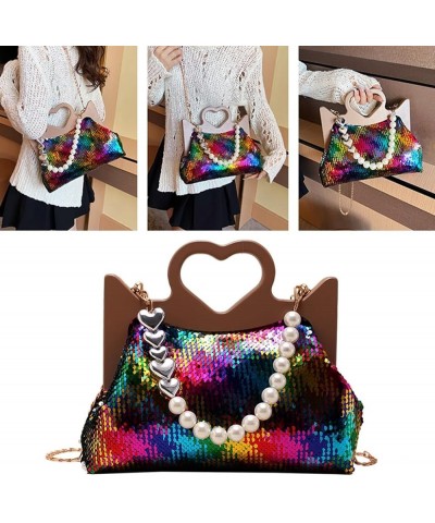 Trendy Glittering Heart Shaped Messenger Tote Bag Shoulder Crossbody Bags for Fashion Forward Ladies Silver $15.27 Crossbody ...