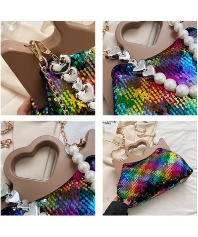 Trendy Glittering Heart Shaped Messenger Tote Bag Shoulder Crossbody Bags for Fashion Forward Ladies Silver $15.27 Crossbody ...