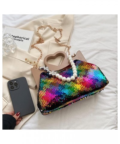 Trendy Glittering Heart Shaped Messenger Tote Bag Shoulder Crossbody Bags for Fashion Forward Ladies Silver $15.27 Crossbody ...