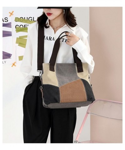 Womens Canvas Shoulder Bags Hobo Handbags Multi-Color Casual Messenger Bag Top Handle Tote Crossbody Bags Brown-gray $25.75 T...