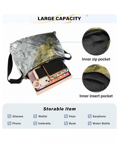 Women Boho Bag Luxury Marble Gold Black Smoke Shoulder Bag PU Leather Pouch Crossbody Bag Large Tote Handbag For Quick Getawa...