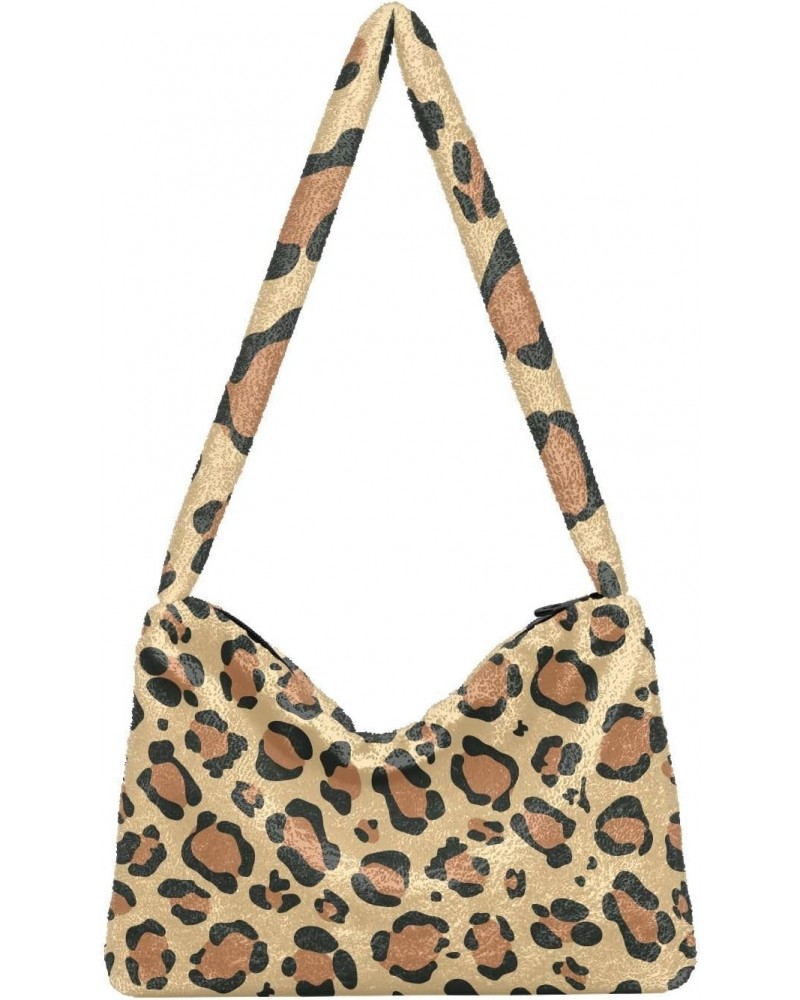 Yellow Leopard Fluffy Crossbody Bag Furry Tote Bags for Women Fuzzy Purse Handbag Lady Shoulder Bag Large Plush Bag with Zipp...