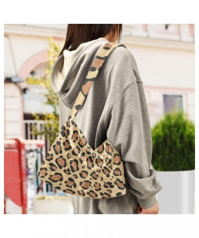 Yellow Leopard Fluffy Crossbody Bag Furry Tote Bags for Women Fuzzy Purse Handbag Lady Shoulder Bag Large Plush Bag with Zipp...