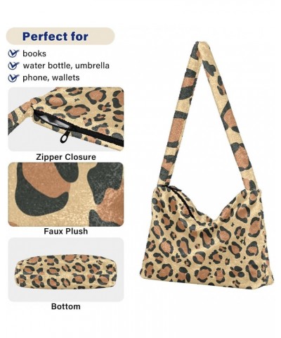 Yellow Leopard Fluffy Crossbody Bag Furry Tote Bags for Women Fuzzy Purse Handbag Lady Shoulder Bag Large Plush Bag with Zipp...