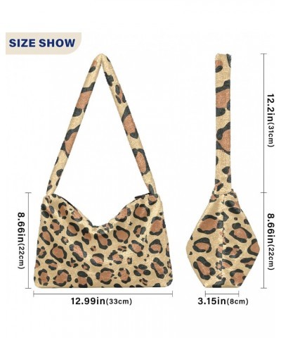 Yellow Leopard Fluffy Crossbody Bag Furry Tote Bags for Women Fuzzy Purse Handbag Lady Shoulder Bag Large Plush Bag with Zipp...