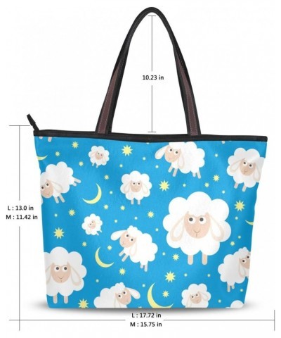 Women Top Handle Tote Bag White Sheep And Moon Star Shoulder Bag Handbag $10.80 Shoulder Bags