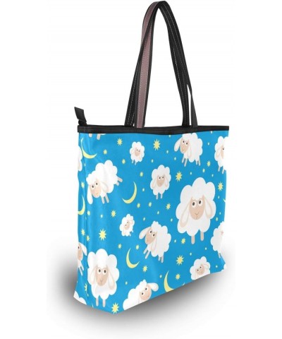 Women Top Handle Tote Bag White Sheep And Moon Star Shoulder Bag Handbag $10.80 Shoulder Bags