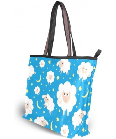 Women Top Handle Tote Bag White Sheep And Moon Star Shoulder Bag Handbag $10.80 Shoulder Bags