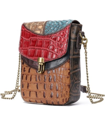 Women Multicolor Crossbody Bag Crocodile Pattern Cowhide Leather Shoulder Purses Multicoloured-a $61.79 Shoulder Bags