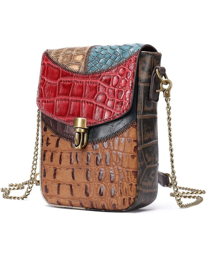 Women Multicolor Crossbody Bag Crocodile Pattern Cowhide Leather Shoulder Purses Multicoloured-a $61.79 Shoulder Bags