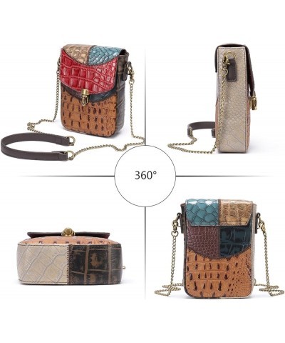 Women Multicolor Crossbody Bag Crocodile Pattern Cowhide Leather Shoulder Purses Multicoloured-a $61.79 Shoulder Bags