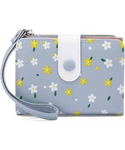 Flower Print Wallet for Women Girls Small Cute Floral Coin Purse Pu Leather Card Holder with Buckle Zipper (Blue) Blue $9.99 ...