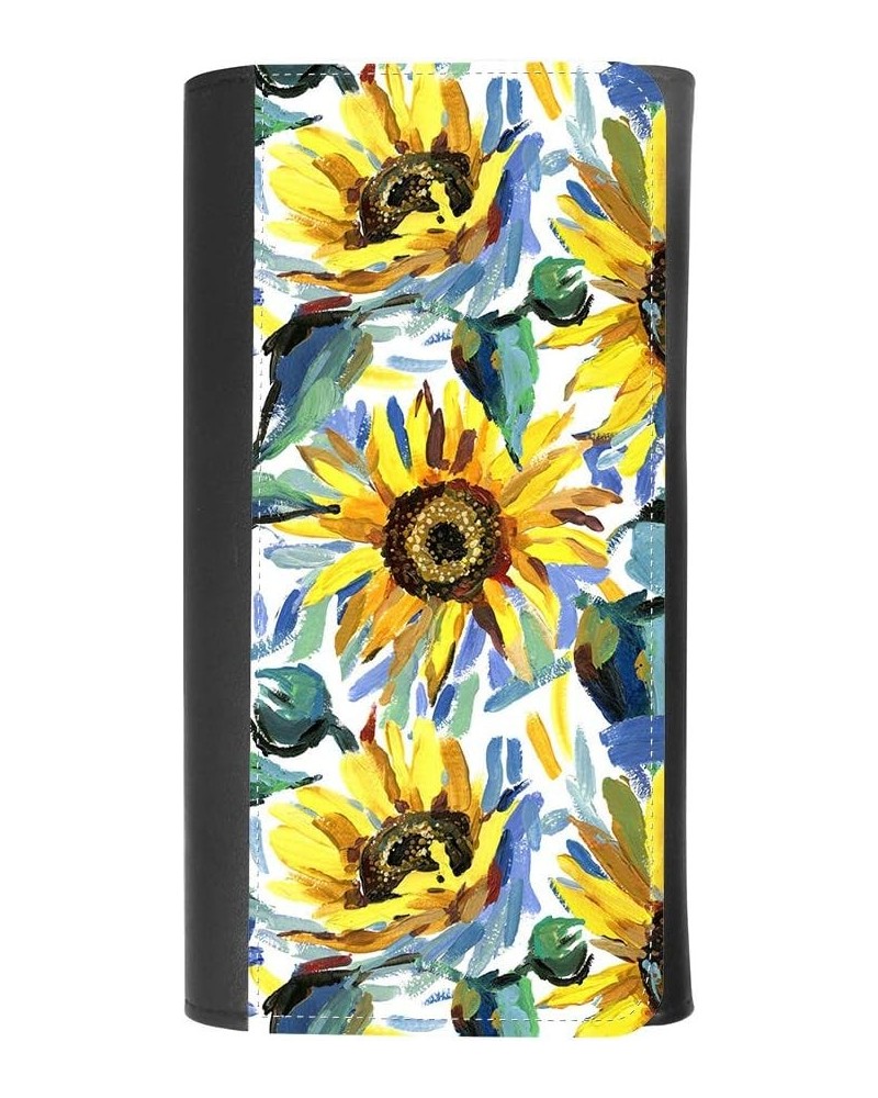 (Sunflower Oil Painting) women's Patterned Leather Buckle Trifold Wallet Bag Pouch Holster With Credit Card Holder insurance ...