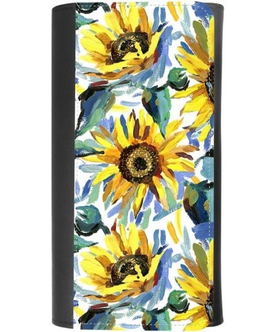 (Sunflower Oil Painting) women's Patterned Leather Buckle Trifold Wallet Bag Pouch Holster With Credit Card Holder insurance ...