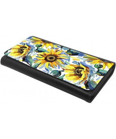 (Sunflower Oil Painting) women's Patterned Leather Buckle Trifold Wallet Bag Pouch Holster With Credit Card Holder insurance ...