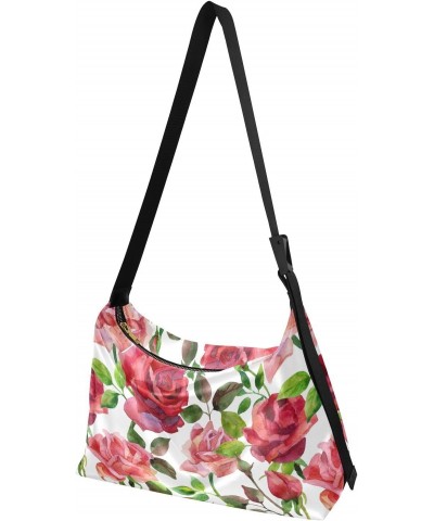 Red Roses Flowers Hobo Shoulder Bag for Women Men PU Leather Crossbody Bag Slouchy Tote Handbags for Shopping Traveling Worki...