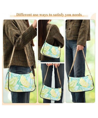 Lemon Mint Shoulder Bag for Women Fabric Crescent Handbag with Zipper Chain Clutch Purses for Girls Travel Party Concert Teen...