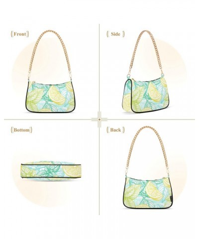 Lemon Mint Shoulder Bag for Women Fabric Crescent Handbag with Zipper Chain Clutch Purses for Girls Travel Party Concert Teen...