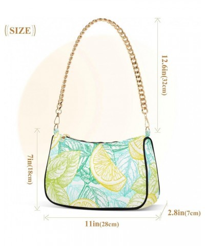 Lemon Mint Shoulder Bag for Women Fabric Crescent Handbag with Zipper Chain Clutch Purses for Girls Travel Party Concert Teen...