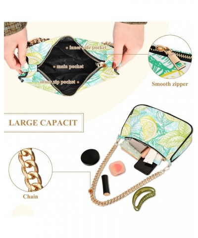 Lemon Mint Shoulder Bag for Women Fabric Crescent Handbag with Zipper Chain Clutch Purses for Girls Travel Party Concert Teen...