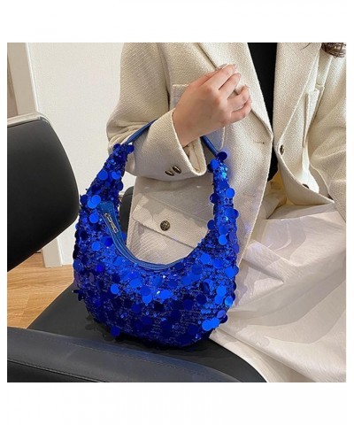 Women Hobo Handbags Sparkly Sequins Underarm Bag Y2k Shiny Evening Clutch PU Leather Crescent Moon Underarm Bag Blue $15.90 S...