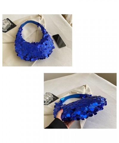 Women Hobo Handbags Sparkly Sequins Underarm Bag Y2k Shiny Evening Clutch PU Leather Crescent Moon Underarm Bag Blue $15.90 S...