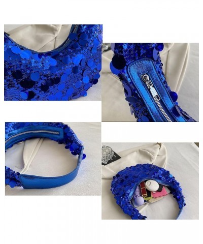 Women Hobo Handbags Sparkly Sequins Underarm Bag Y2k Shiny Evening Clutch PU Leather Crescent Moon Underarm Bag Blue $15.90 S...