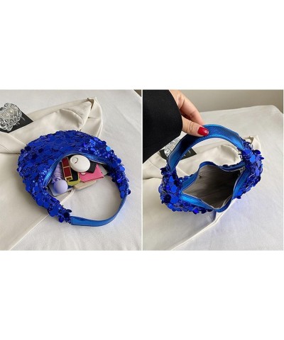 Women Hobo Handbags Sparkly Sequins Underarm Bag Y2k Shiny Evening Clutch PU Leather Crescent Moon Underarm Bag Blue $15.90 S...