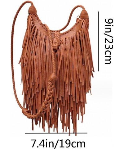 Women Tassel Purse Crossbody Shoulder Bag PU Leather Woven Shoulder Straps Satchel Brown $22.03 Satchels