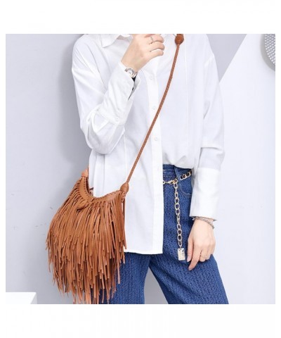 Women Tassel Purse Crossbody Shoulder Bag PU Leather Woven Shoulder Straps Satchel Brown $22.03 Satchels