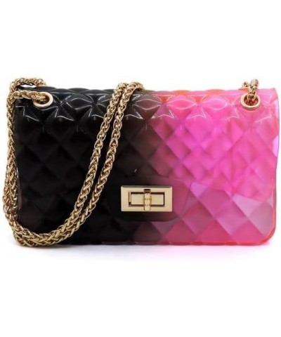 Quilt Embossed Multi Color Jelly Shoulder Bag Black and Pink $21.15 Shoulder Bags