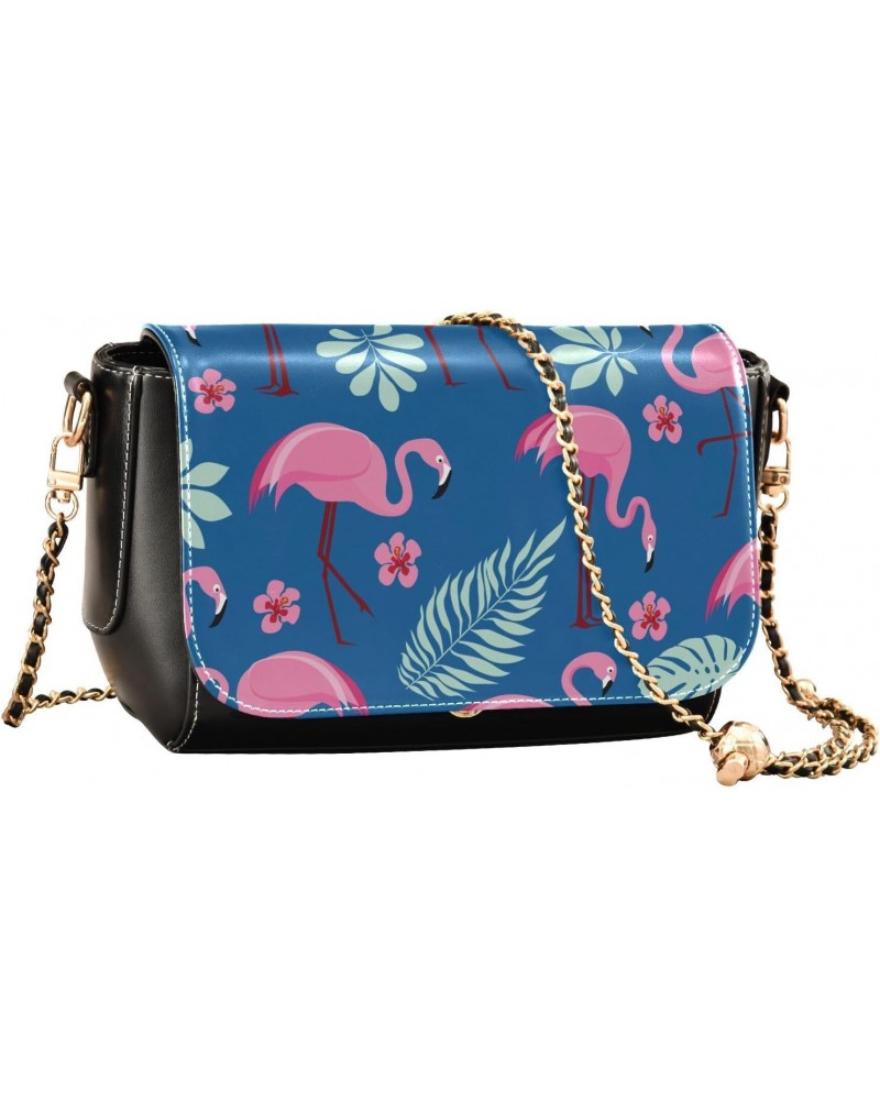 Crossbody Bags Exotic Pink Flamingo Leaves PU Leather Shoulder Bag Clutch Small Handbags $21.19 Shoulder Bags